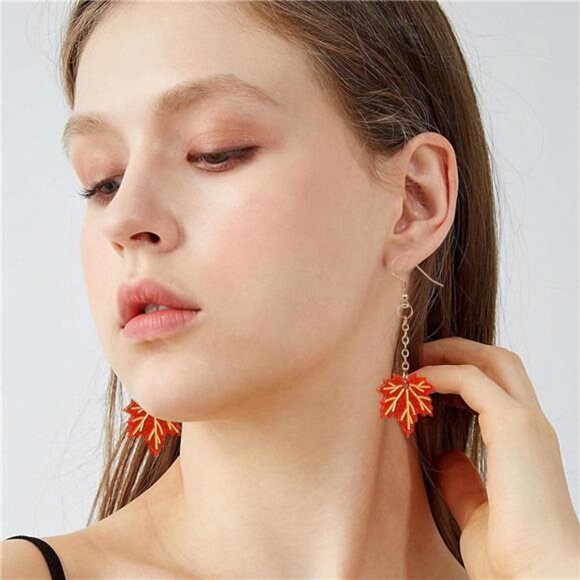 Maple Leaf Earrings | Sparkly Crystal Fall Jewelry | Elegant Gift for Women - Picture 4 of 7